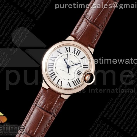 AF공장 까르띠에 발롱블루 33mm 로즈골드금통 화이트다이얼 브라운가죽스트랩 Ballon Bleu 33mm RG AF 1:1 Best Edition Silver Dial on Brown Leather Strap SEIKO NH05A