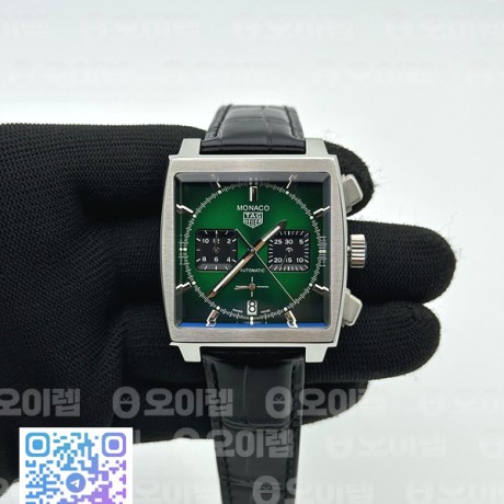 태그호이어 모나코 크로노그래프 그린옴브르다이얼 가죽스트랩 Tag Monaco Chronograph SS/LE Green Jap VK64A
