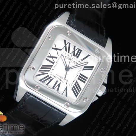 KZ공장 까르띠에 산토스100 라지 스틸 화이트다이얼 가죽스트랩 Santos 100 38mm SS White Dial on Pink Leather Strap A2824