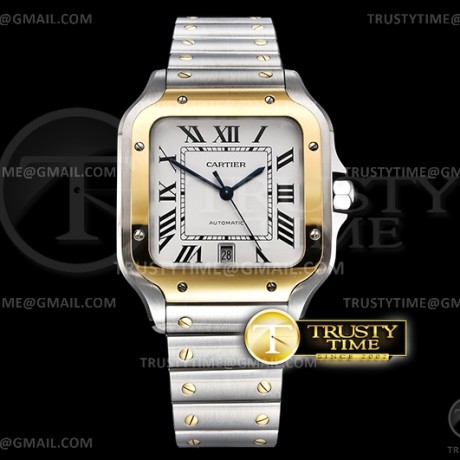 3K공장 까르띠에 라지 까르띠에 40 옐로우골드 콤비 화이트다이얼 스마트링크브레이슬릿 Santos De Cartier Mens XL YG/SS White 3KF MY9015