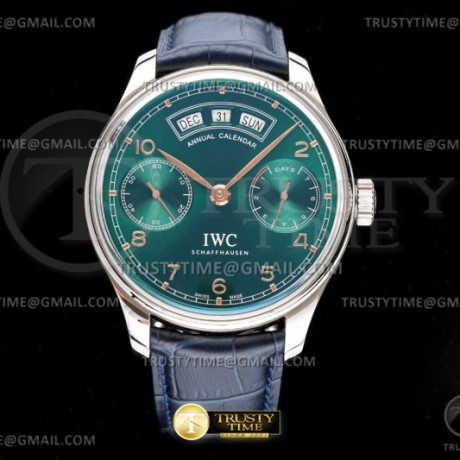 AZ공장 IWC 포르투기저 애뉴얼캘린더 스틸 그린다이얼 가죽스트랩 Portugieser Annual Cal SS/LE Grn/RG AZF A52850