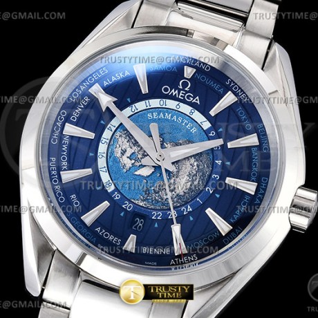 A8공장 오메가 아쿠아테라 150M 43 월드타이머 스틸 블루다이얼 브레이슬릿 Aqua Terra 150m Worldtimer 43mm SS/SS Blue A8F A2813