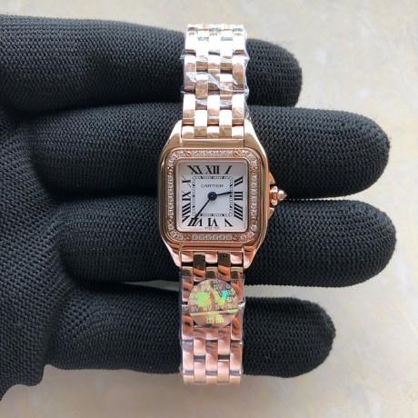 BV공장 까르띠에 팬더 22 로즈골드금통 다이아몬드베젤 화이트다이얼 브레이슬릿 Panthère 22mm BVF 1:1 Best Edition RG White Dial Diamonds Bezel on RG Bracelet Ronda Quartz