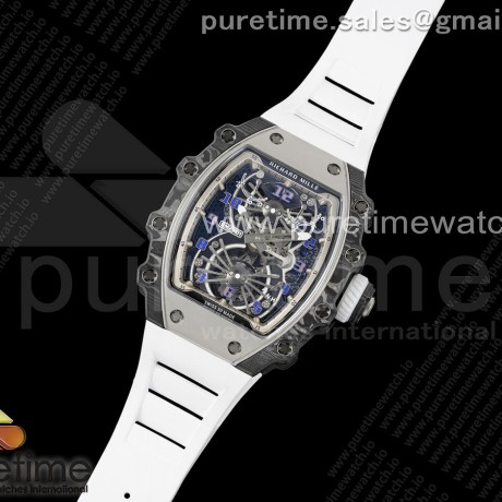 RM공장 리차드밀 RM21-05 투어빌론 카본케이스 그레이투톤 화이트 러버스트랩 RM21-01 SS Tourbillon RMF Best Edition Skeleton Dial on White Rubber Strap