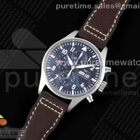 AZ공장 IWC 파일럿 크로노그래프 스틸 블루다이얼 어린왕자에디션 브라운가죽스트랩 Pilot Chrono SS AZF 1:1 Best Edition Blue Dial on Brown Leather Strap A7750