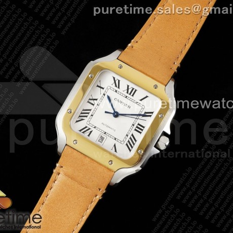 3K공장 까르띠에 산토스 라지 40 옐로우골드콤비 화이트다이얼 가죽스트랩 Santos de Cartier 40mm 3KF 1:1 Best Edition White Dial YG Bezel on Brown Leather Strap MIYOTA 9015