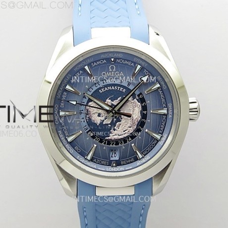 VS공장 오메가 아쿠아테라 월드타이머 써머블루다이얼 블루러버스트랩 Aqua Terra GMT Worldtimer 43mm VSF 1:1 Best Edition Summer Blue Dial on Blue Rubber Strap A8938 Super Clone