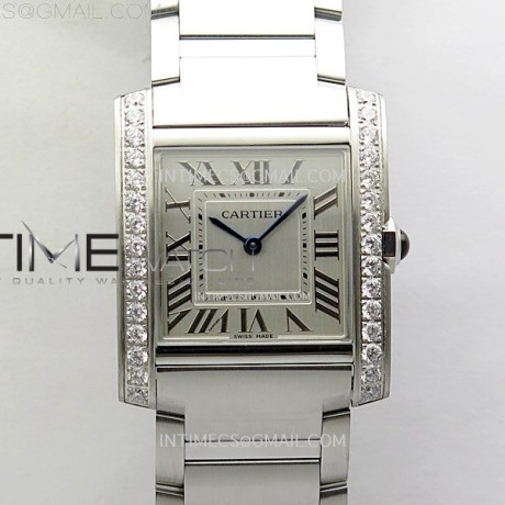 8848공장 까르띠에 탱크 프랑세즈 레이디즈 27mm 다이아몬드베젤 브레이슬릿 Tank Francaise Ladies 27mm Diamonds  Bezel SS 8848F 1:1 Best Edition Silver Dial on SS Bracelet Ronda Quartz