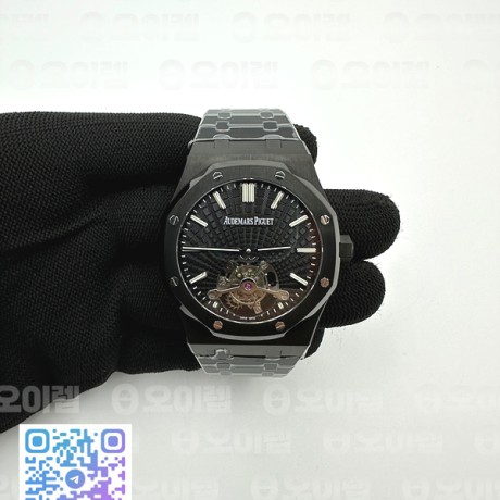 R8공장 오데마피게 로얄오크 투어빌론 PVD 블랙다이얼 브레이슬릿 Royal Oak PVD Tourbillon Black Sunburst Tapisserie Dial on PVD Bracelet