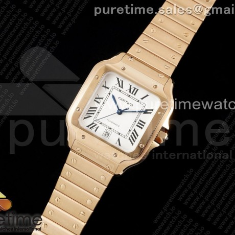 3K공장 까르띠에 산토스 라지 40 로즈골드금통 브레이슬릿 Santos de Cartier 40mm RG 3KF 1:1 Best Edition White Dial on RG Bracelet MIYOTA 9015