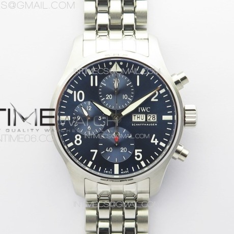 KK공장 IWC 파일럿 크로노그래프 IW388102 브레이슬릿 Pilot Chrono IW388102 KKF 1:1 Best Edition Blue Dial on SS Bracelet A7750 to 69385