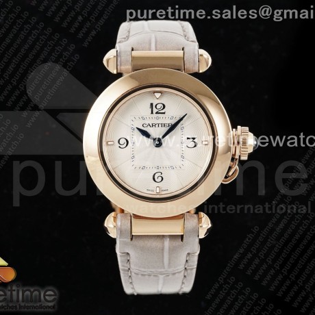 AF공장 까르띠에 파샤 30mm 로즈골드금통 화이트다이얼 화이트가죽스트랩 Pasha 30mm RG AF 1:1 Best Edition White Textured Dial on Gray Leather Strap Jaq Quartz