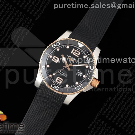 ZF공장 론진 하이드로콘퀘스트 로즈골드콤비 블랙다이얼 러버스트랩 Conquest SS/RG Black Ceramic Bezel SS ZF 1:1 Best Edition Black Dial on Black Rubber Strap A2824
