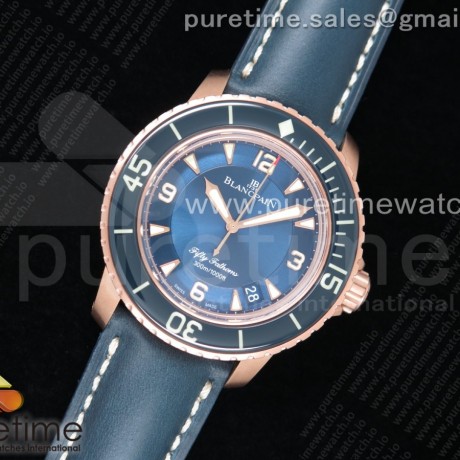 ZF공장 블랑팡 피프티패덤즈 로골 블루다이얼 가죽스트랩 Fifty Fathoms RG Bright Blue on Blue Leather Strap A1315