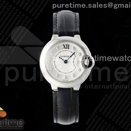 AF공장 까르띠에 발롱블루 28mm 다이아몬드다이얼 블랙가죽스트랩 Ballon Bleu Ladies 28mm SS AF 1:1 Best Edition White Diamonds Dial Bezel on Black Leather Strap Ronda Quartz