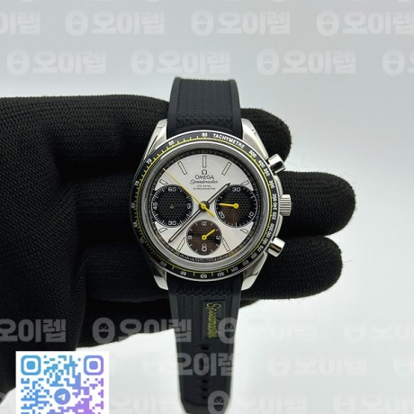 HR공장 오메가 스피드마스터 레이싱 크로노그래프 블랙옐로우 화이트다이얼 러버스트랩 Speedmaster Racing Chrono 40mm SS/RU Wht/Blk HRF C3330