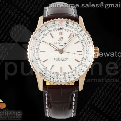 TF공장 브라이틀링 내비타이머 41미리 로즈골드금통 화이트다이얼 가죽스트랩 Navitimer Automatic 41mm SS/RG TF 1:1 Best Edition White Dial on Brown Leather Strap A2824