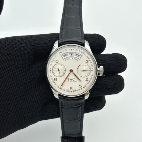 YL공장 V2 IWC 포르투기저 애뉴얼캘린더 스틸 화이트다이얼 로즈골드핸즈 가죽스트랩IWC Portuguese Real PR Real Annual Calendar IW5035 White Dial RG Markers on Black Leather Strap A52850 V2