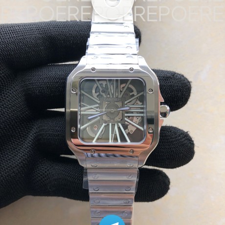 TWF공장 산토스 스켈레톤 스틸 블랙다이얼 브레이슬릿 Santos skeleton SS TWF Best Edition Skeleton Dial on SS Bracelet Ronda Quartz