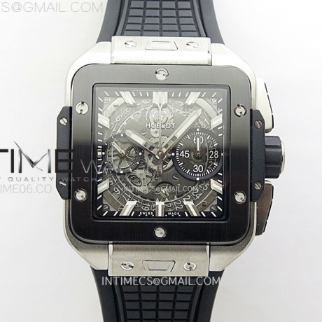 BB공장 유니코 스퀘어뱅 42 티타늄세라믹케이스 스켈레톤다이얼 블랙러버스트랩 Square Bang Unico 42mm Titanium/Ceramic BBF 1:1 Best Edition Skeleton Dial on Black Rubber Strap A1280