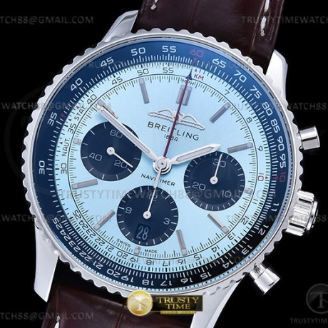 OX공장 브라이틀링 내비타이머 크로노 블루다이얼 가죽스트랩 Navitimer B01 Chrono 43mm SS/LE L-Blue OXF A7750