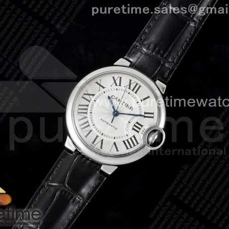 3K공장 까르띠에 발롱블루 36 오토메틱 스틸 화이트다이얼 가죽스트랩 Ballon Bleu 36mm SS 3KF 1:1 Best Edition White Dial on Black Leather Strap A076