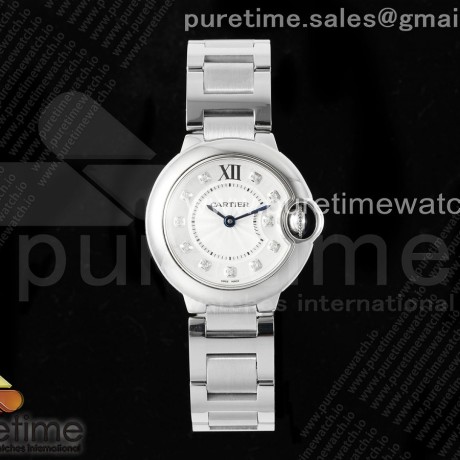 AF공장 까르띠에 발롱블루 28mm 화이트다이얼 다이아몬드인덱스 브레이슬릿 Ballon Bleu Ladies 28mm SS AF 1:1 Best Edition White Diamonds Dial Bezel on SS Bracelet Ronda Quartz