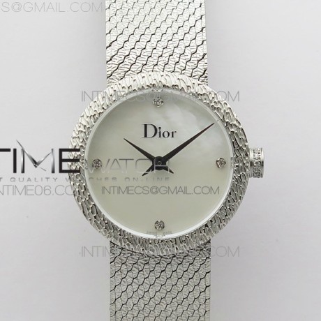 8848공장 디올 라 디 드 디올 스틸 자개화이트다이얼 브레이슬릿 La D de dior Satine SS Case 8848F 1:1 Best Edition MOP White Dial on SS bracelet Swiss Quartz