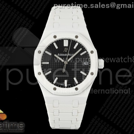 APS공장 오데마피게 로얄오크 15500 블랙다이얼 화이트세라믹브레이슬릿 Royal Oak 15500 White Ceramic APSF 1:1 Best Edition Black Dial on White Ceramic Bracelet SA4302 Super Clone