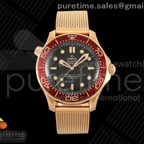 VS공장 오메가 다이버300m 로즈골드금통 버건디베젤 블랙다이얼 메쉬스트랩 Seamaster 300M Diver RG VSF 1:1 Best Edition Black Dial on Mesh Bracelet A8806