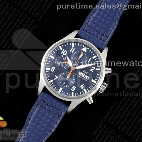 AZ공장 IWC 파일럿 크로노그래프 스틸 블루다이얼 오렌지핸즈 블루가죽스트랩 Pilot Chrono SS AZF 1:1 Best Edition Blue Dial Orange Hand on Blue Leather Strap A7750