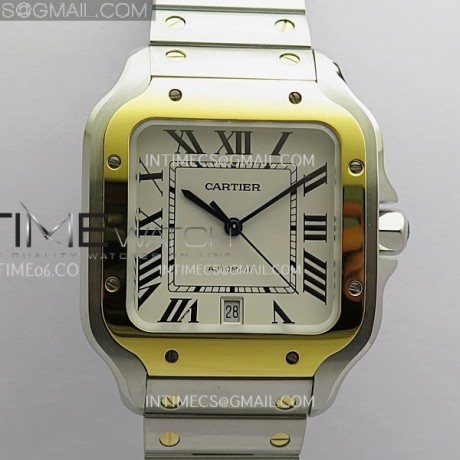 GF공장 까르띠에 산토스 40MM 라지 옐로우골드콤비 스마트링크브레이슬릿 Santos de Cartier 40mm SS/YG GF 1:1 Best Edition White Dial On SS Bracelet MIYOTA 9015