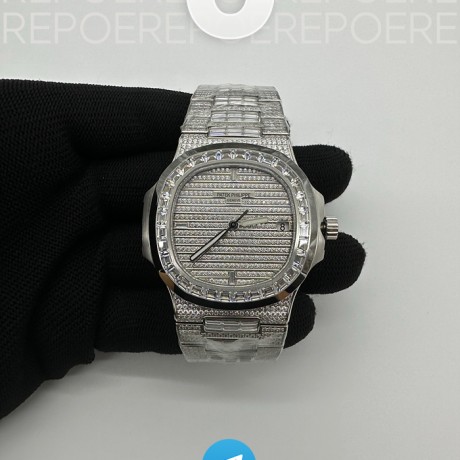 TW공장 파텍필립 노틸러스 점보 5711 풀다이아몬드 스틸 Nautilus 5711 SS TWF Full Diamonds Bezel & Dial on Diamonds Bracelet A324