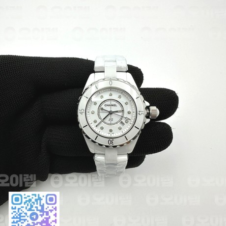 XF공장 샤넬 J12 화이트다이얼 다이아몬드인덱스 33mm 여성용 J-12 Ladies 33mm CER/CER Wht/Dia XF Sw Qtz