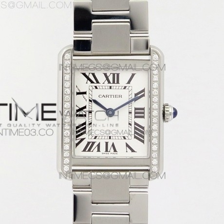 K11공장 24mm 까르띠에 탱크솔로 스틸 다이아몬드베젤 브레이슬릿 TANK SOLO LADIES 24MM SS DIAMOND BEZEL  WHITE DIAL ON SS BRACELET RONDA QUARTZ