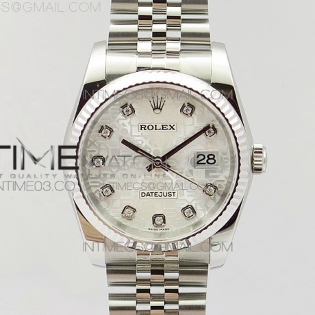 DJ공장 V2 롤렉스 데이저스트 36MM 플루티드베젤 다이아몬드화이트다이얼 쥬빌레브레이슬릿 DATEJUST 36MM 116234 V2 DIAMOND SILVER JUBILEE DIAL ON SS JUBILEE BRACELET SA3135