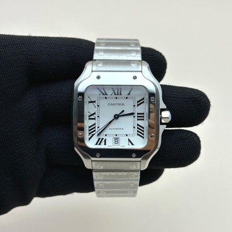 KOR공장 까르띠에 산토스 드 까르띠에 라지 브레이슬릿 SANTOS DE CARTIER LARGE 2018 WHITE DIAL ON SS BRACELET MIYOTA 9015