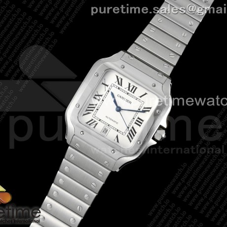 3K공장 까르띠에 산토스 라지 40 스틸 화이트다이얼 브레이슬릿 Santos de Cartier 40mm SS 3KF 1:1 Best Edition White Dial on SS Bracelet MIYOTA 9015
