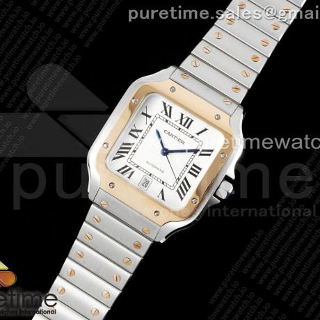 3K공장 까르띠에 산토스 라지 40 로즈골드콤비 브레이슬릿 Santos de Cartier 40mm SS 3KF 1:1 Best Edition White Dial RG Bezel on SS Bracelet MIYOTA 9015