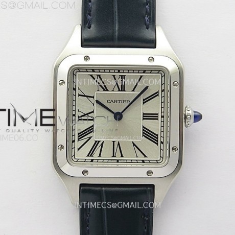 F1공장 까르띠에 산토스 뒤몽 43.5mm 실버다이얼 블루가죽스트랩 Santos Dumont 43.5mm SS F1F Best Edition Silver Dial on Blue Leather Strap Quartz