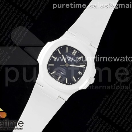 AMG공장 파텍필립 노틸러스 5711 화이트풀세라믹 블루다이얼 화이트러버스트랩 AET Nautilus 5711 White Ceramic AMGF Best Edition Blue Dial on White Rubber Strap MIYOTA 9015