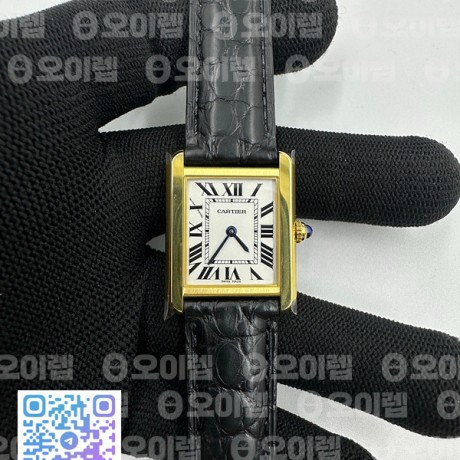 K11공장 까르띠에 옐로우골드금통 탱크솔로 24 악어가죽스트랩 Tank Solo 24mm K11F YG White Dial on Black Leather Strap Ronda Quartz