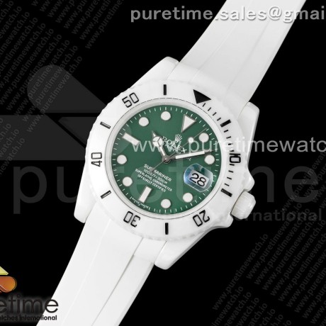 5G공장 롤렉스 커스텀 서브마리너 40 풀세라믹 그린다이얼 러버스트랩 Submariner 40mm White Ceramic 5GF Best Edition Green Dial on White Rubber Strap SA3135