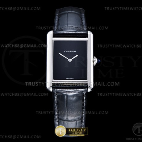 DR공장 까르띠에 탱크 머스트 라지 블랙다이얼 악어스트랩 Cartier Tank Must SS/LE Black Swiss Qtz DRF
