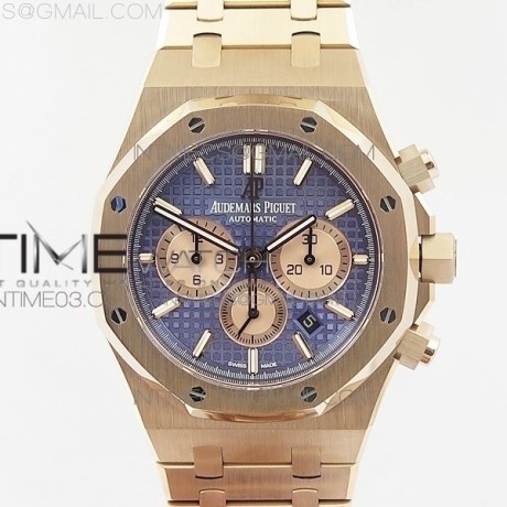 om공장 오데마피게 로얄오크 크로노그래프 로즈골드금장 블루앤샴페인다이얼 브레이슬릿 ROYAL OAK CHRONO 26331ST RG BLUE DIAL ON SS BRACELET A7750