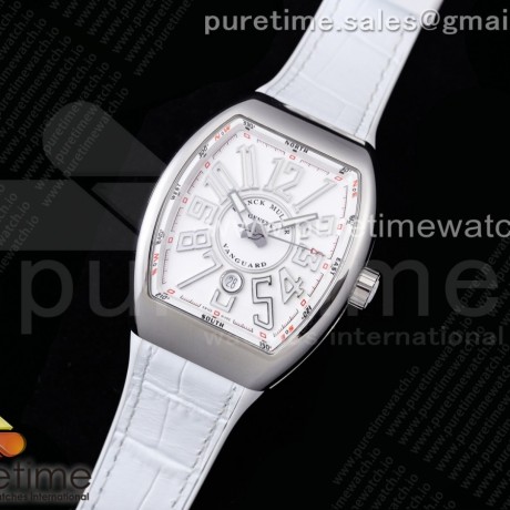 ZF공장 프랭크뮬러 뱅가드 화이트다이얼 거미스트랩 Vanguard V45 SS ZF Best Edition White Textured Dial on White Rubber Strap MIYOTA 9015
