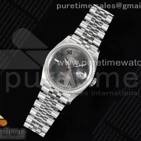 Clean공장 롤렉스 데이저스트 36 스틸 윔블던 슬레이트로만 그레이다이얼 쥬빌레브레이슬릿DateJust 36 126234 Clean 1:1 Best Edition 904L Steel Gray Dial Green Roman Markers on Jubilee Bracelet VR3235 클린공장