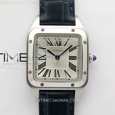 F1공장 까르띠에 산토스 뒤몽 38mm 실버다이얼 블루가죽스트랩  Santos Dumont 38mm SS F1F Best Edition Silver Dial on Blue Leather Strap Quartz