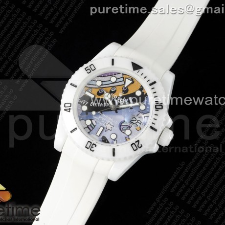 5G공장 롤렉스 커스텀 서브마리너 40 풀세라믹 페인팅다이얼 러버스트랩 Submariner 40mm White Ceramic 5GF Best Edition Painting Dial on White Rubber Strap SA3135