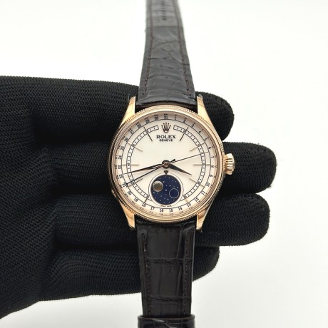 KZ공장 롤렉스 셀리니 로즈골드 금통 화이트다이얼 가죽스트랩 Cellini 50535 Moonphase RG KZF Best Edition White dial on leather strap A3195 (free a tool)